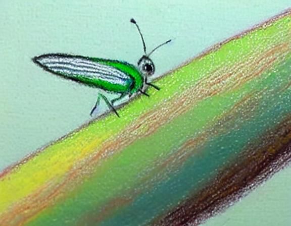 Realistic Tree Hopper in Oil Pastel Style