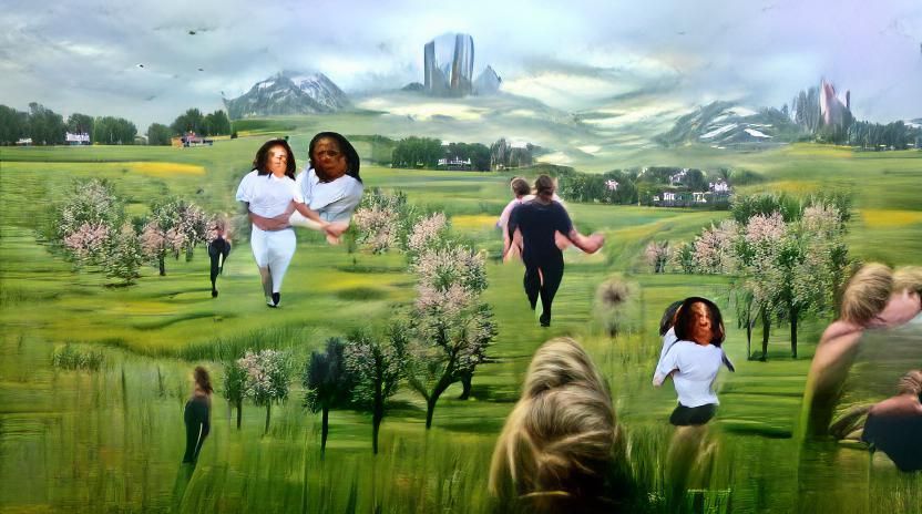 Oprah and Gale in Hyperrealistic Meadow Scene
