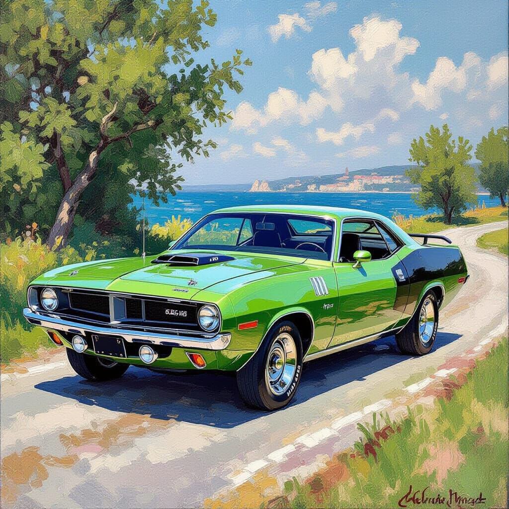 Plymouth Hemi Cuda as Impressionist Painting