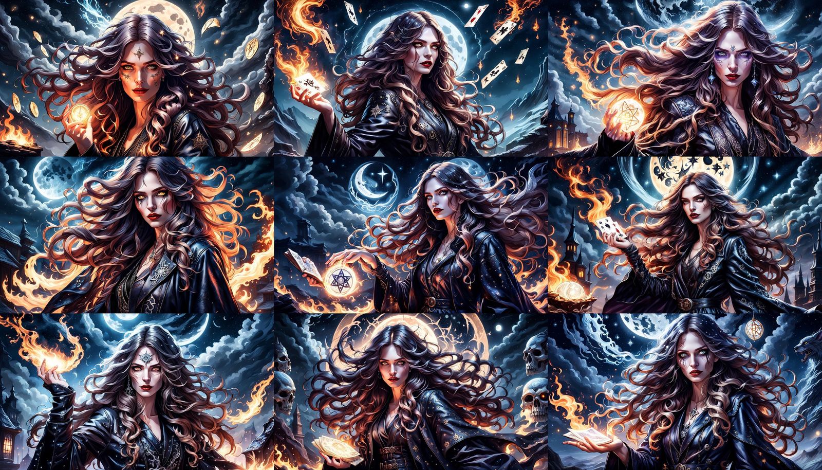 Demonic Sorceress with Astrological Motifs in Moonlight