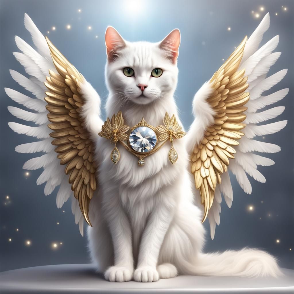 Angelic Cat with Diamond and Gold Accessories