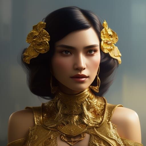 Golden Lady Portrait in Hyperdetailed Style