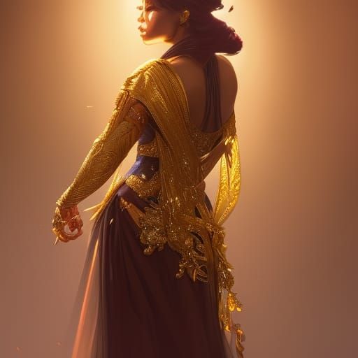 Golden Woman Portrait in Hyperdetailed Digital Art