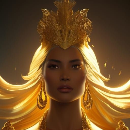 Golden Woman Portrait in Hyperdetailed Digital Art