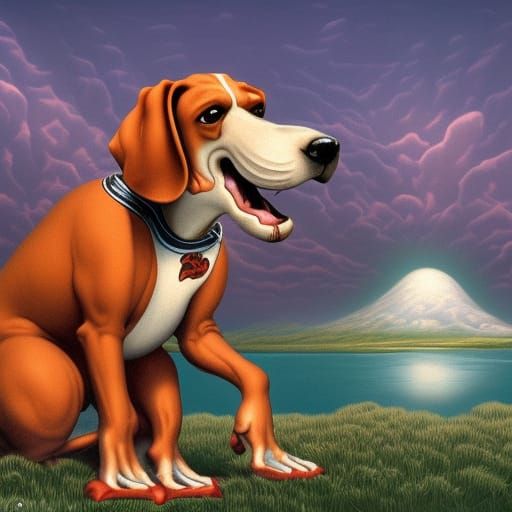 Funny Beagle Dog Portrait in Grotesque Cartoon Style