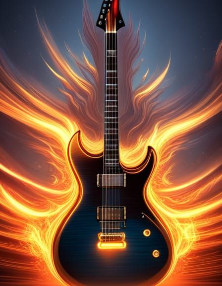 Epic Electric Guitar Yggdrasil in Flames: 3D Render
