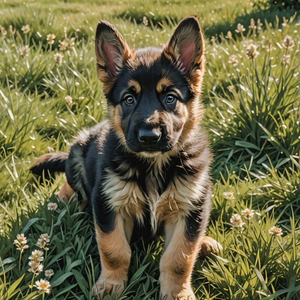 German Shepherd Puppy Portrait in Pastel Colors