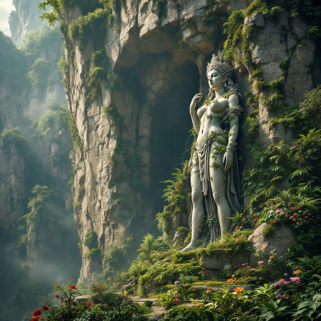 Ancient Goddess Statue Carved into Cliff Face