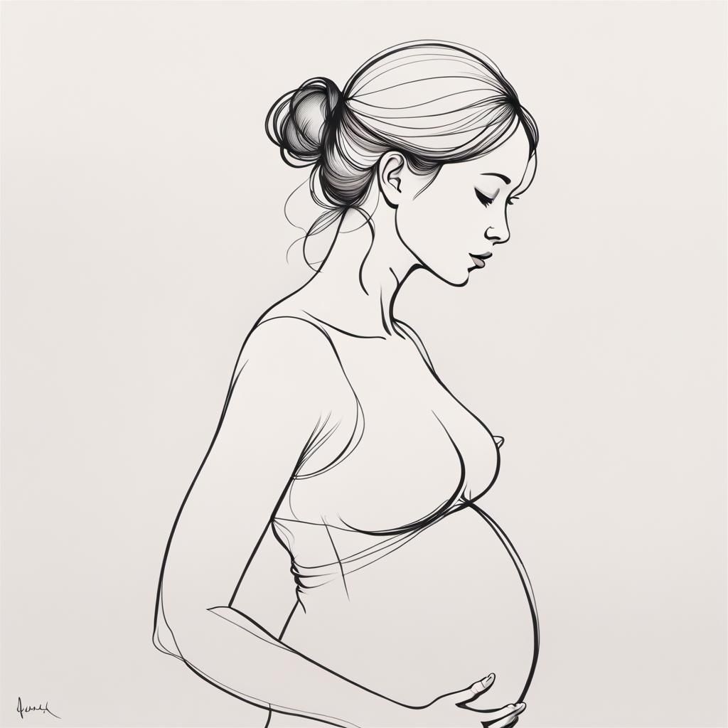 Minimalist Line Art of Pregnant Woman