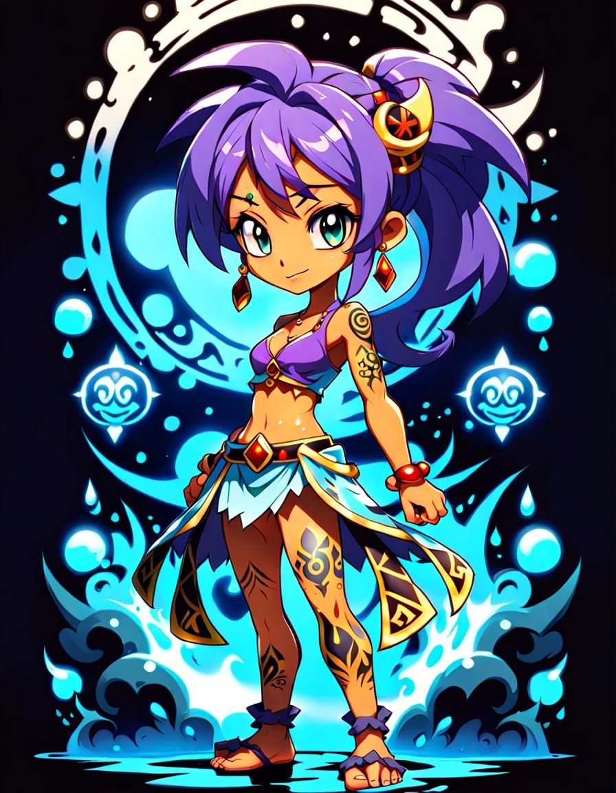 Hyperdetailed Anime Style Shantae Girl with Tribal Tattoos