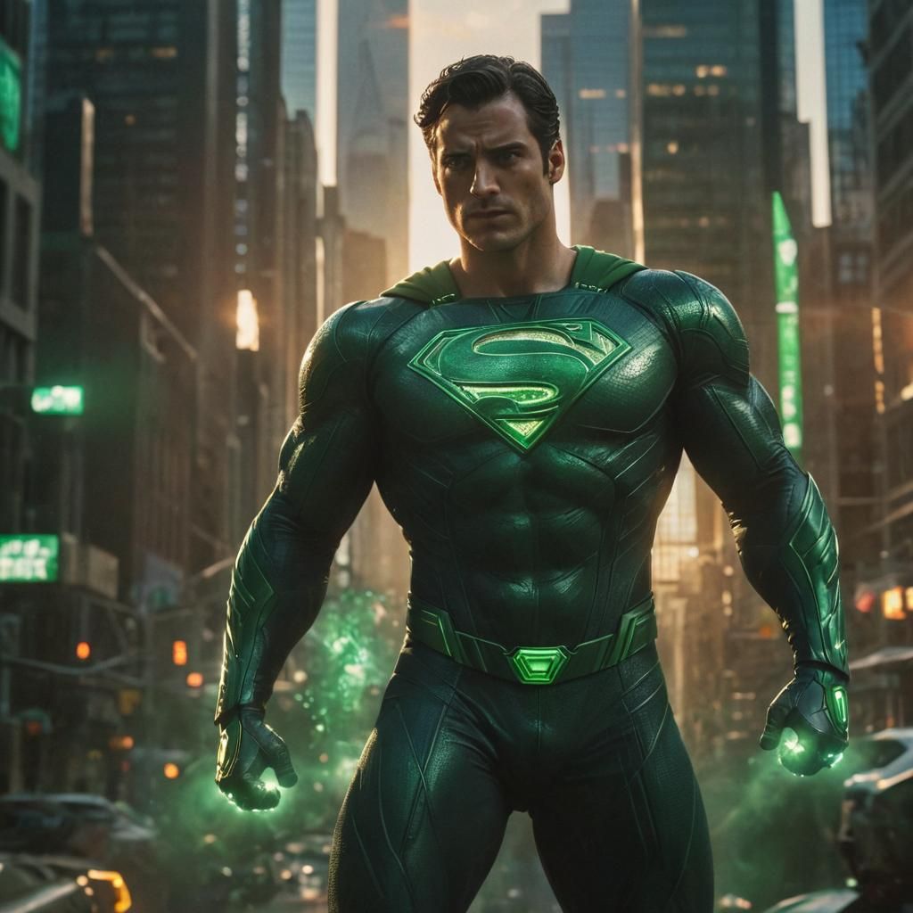 Superman as Green Lantern in Futuristic City