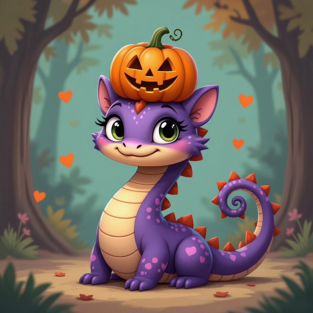 Whimsical Purple Snake with Pumpkin Hat