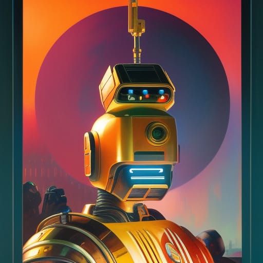 Robot Painter in Soviet Propaganda Art Style