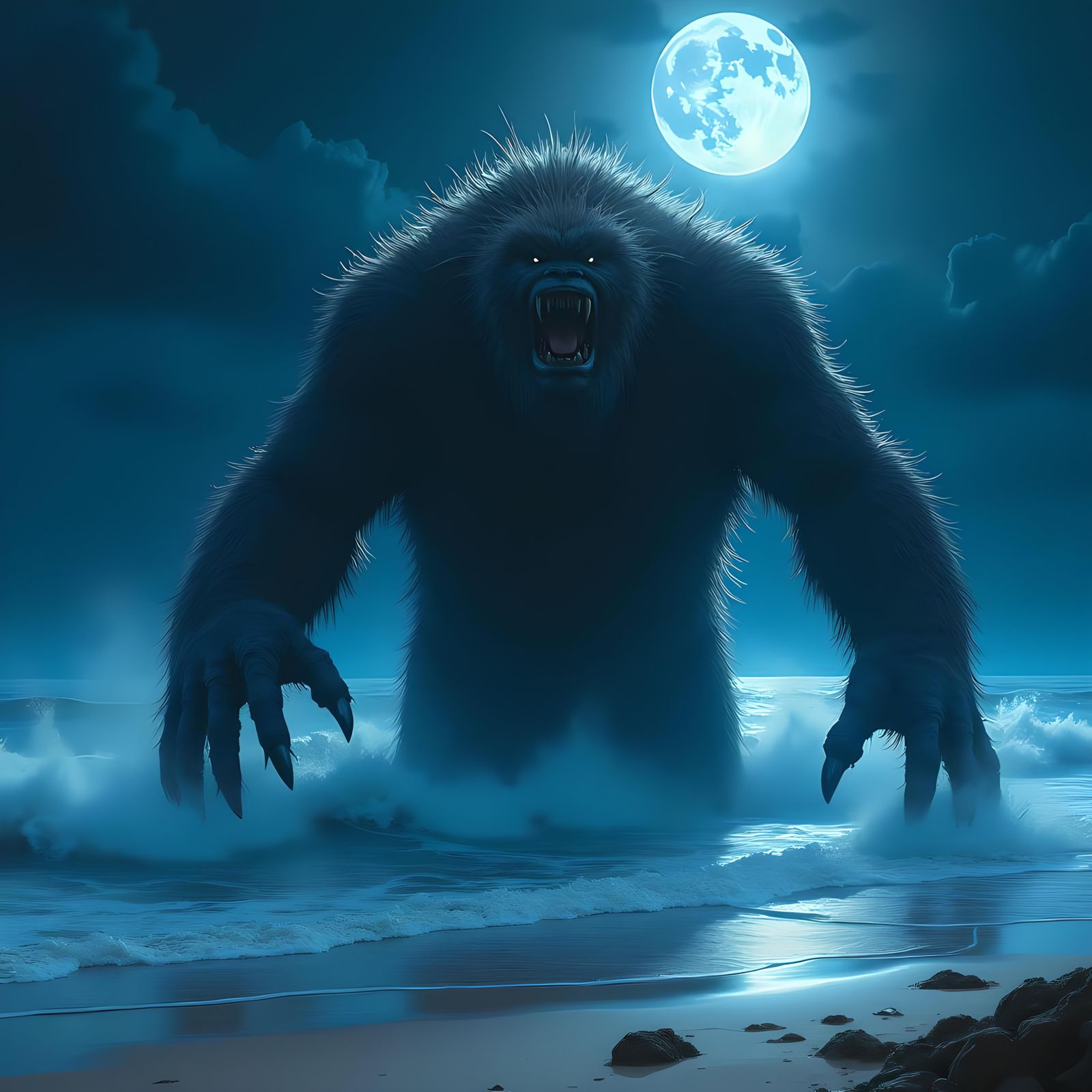 Anime Monster on Dark Blue Beach