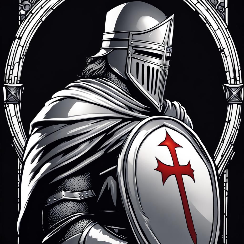 Templar Knight Headshot in Comic Book Style