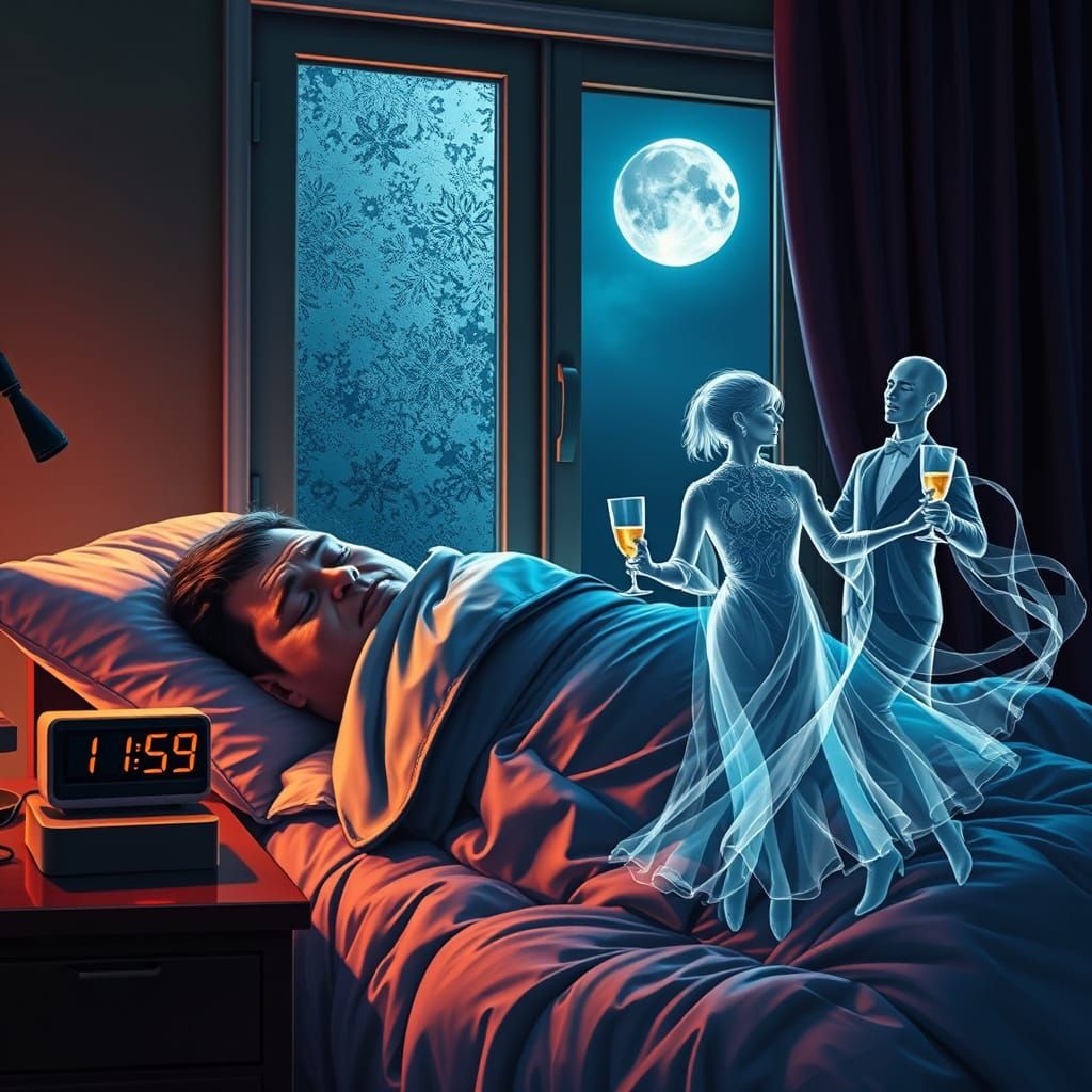 Man Sleeps While Ghosts Dance on New Year's Eve