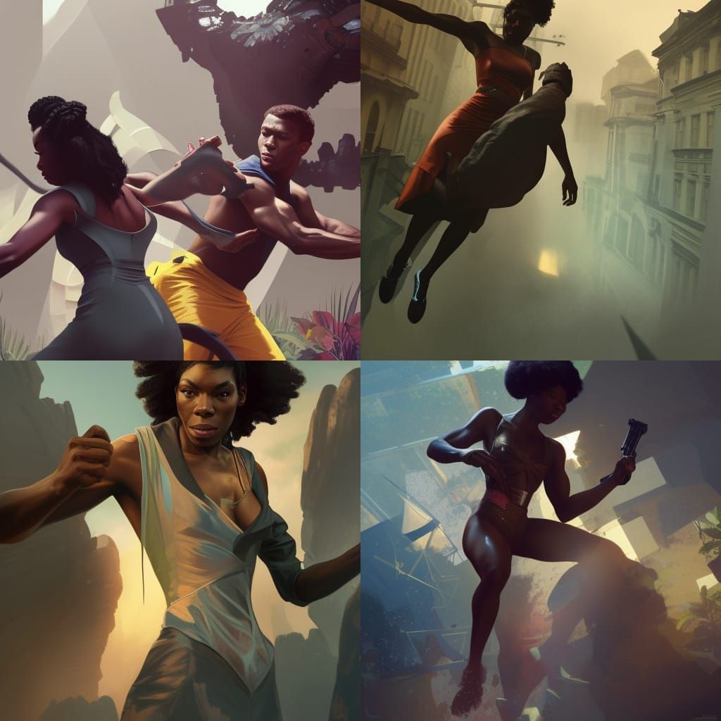 Dynamic Fight Scene by Alphonse Mucha