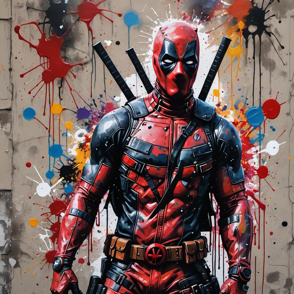 Deadpool Portrait in Graffiti Splash Art Style