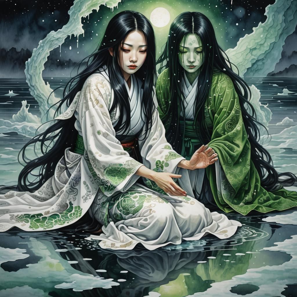 Eerie Japanese Woman with Ghost Portrait