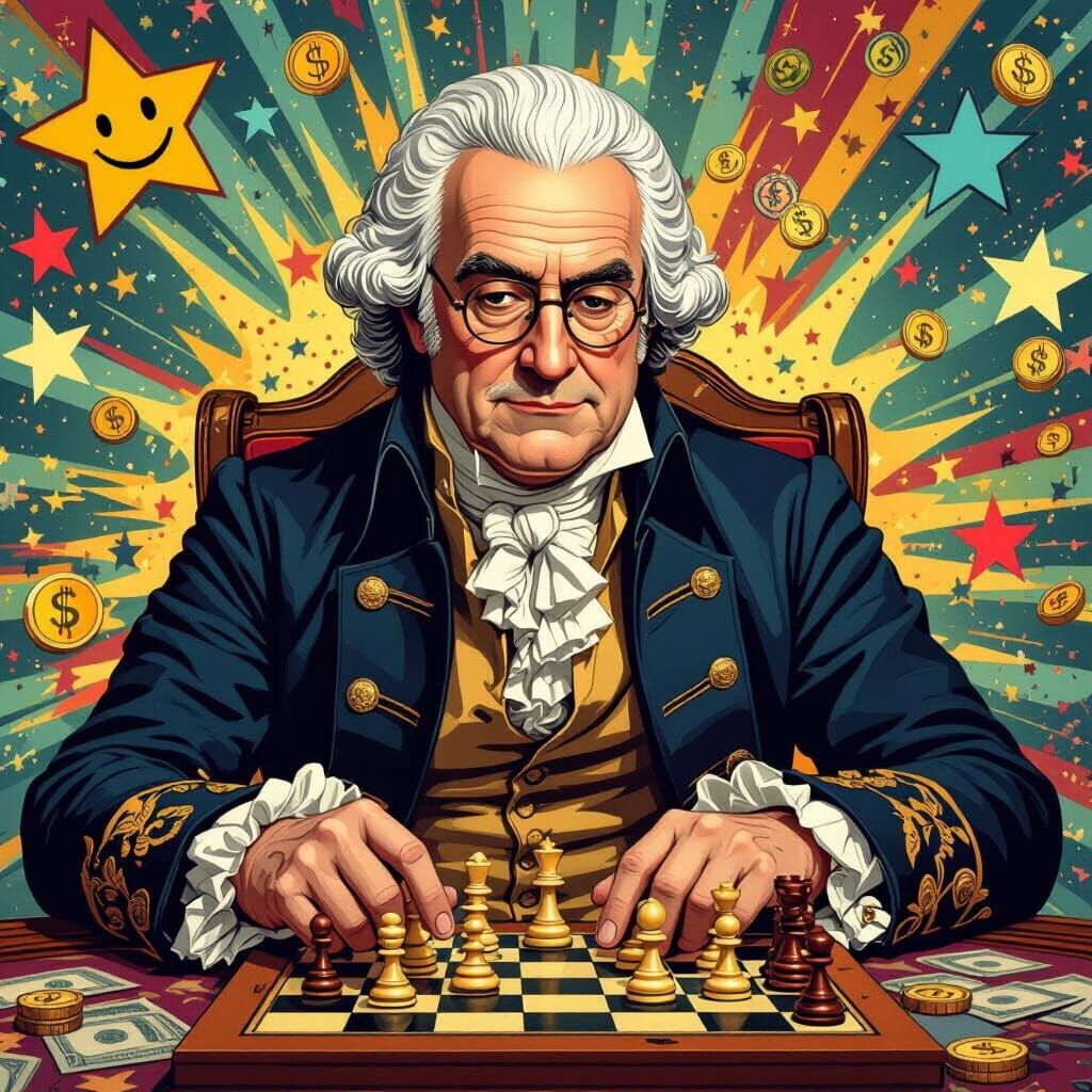 Benjamin Franklin Plays Chess in Pop Art Style