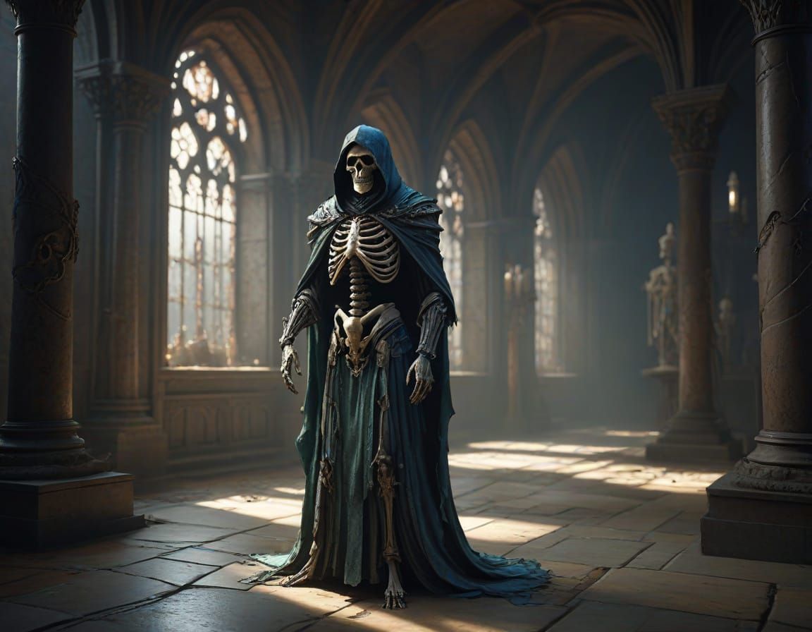 Terrifying Skeletal Lich in Gothic Chamber, Unreal Engine