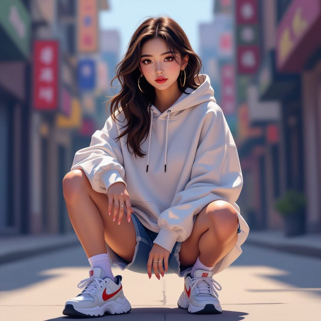 Gen Z Korean Girl in Street Style Outfit