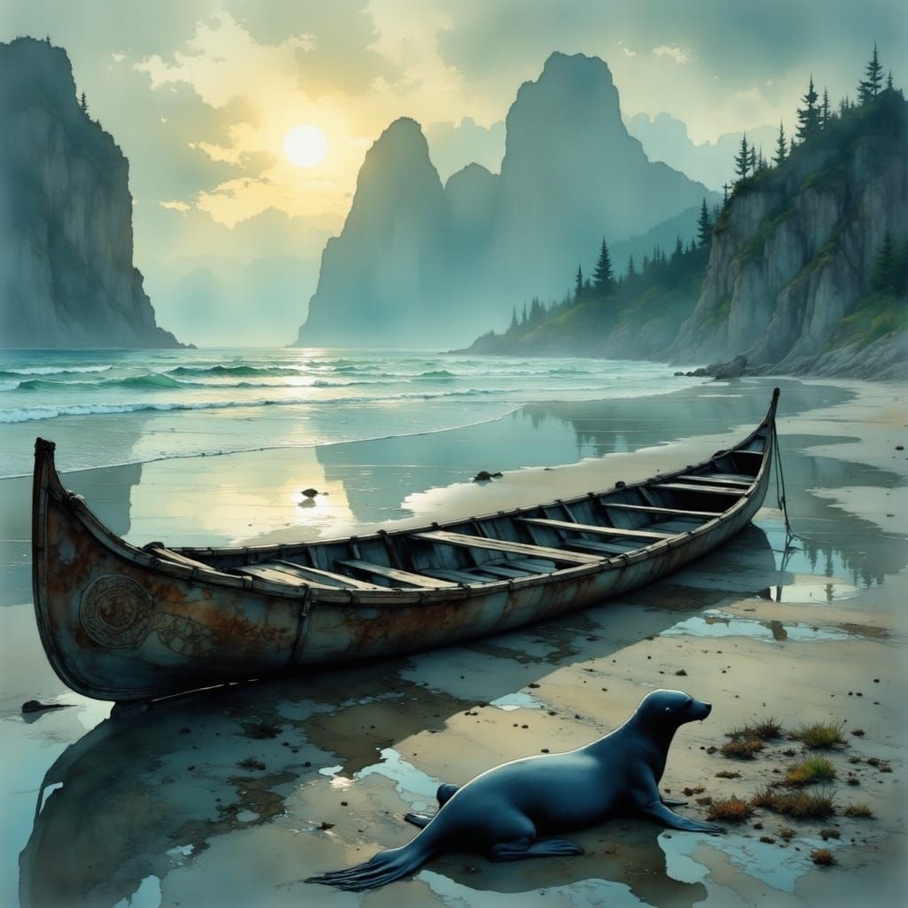 Surreal Coastal Scene in Rich Painterly Style