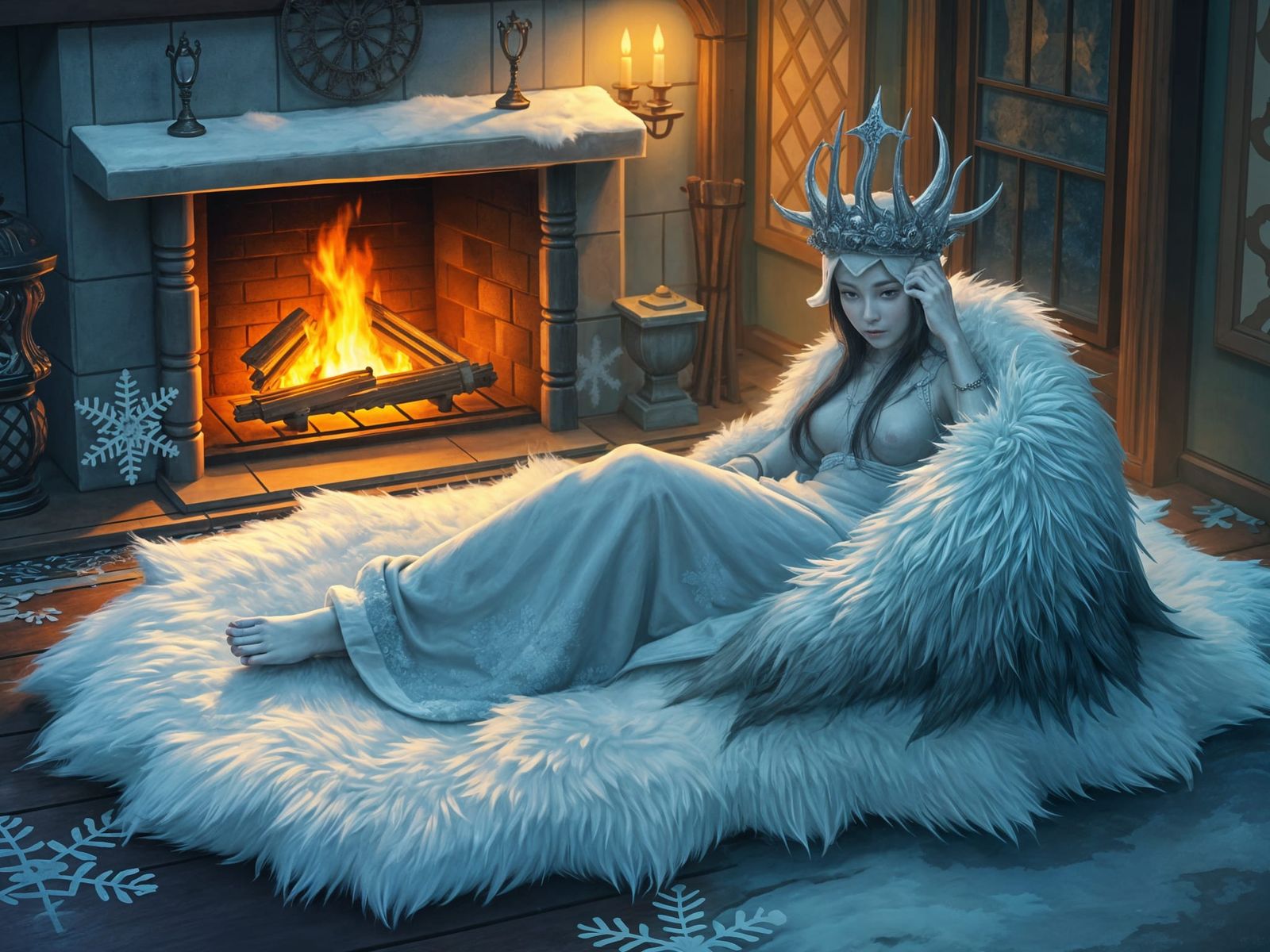 Yuki-onna Enveloped in Golden Warmth