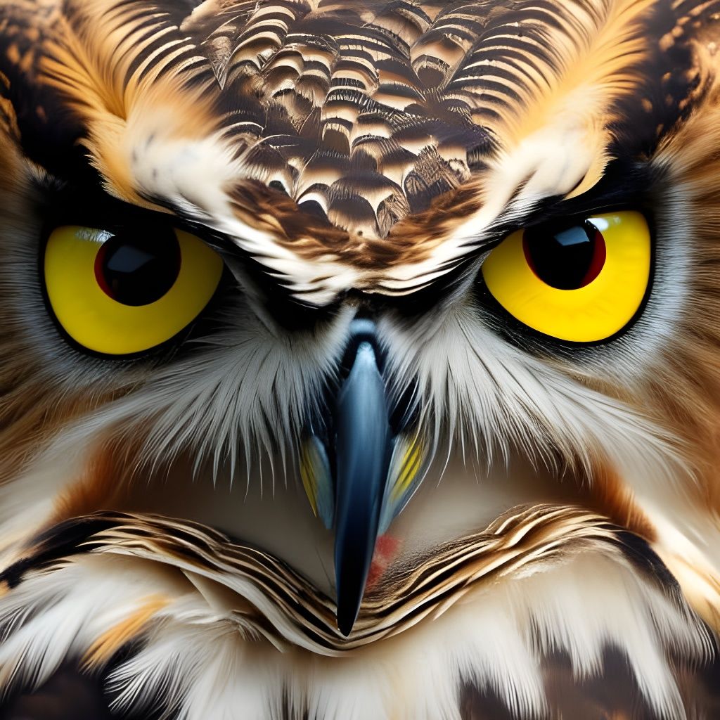 Hyperrealistic Great Horned Owl in Lush Forest