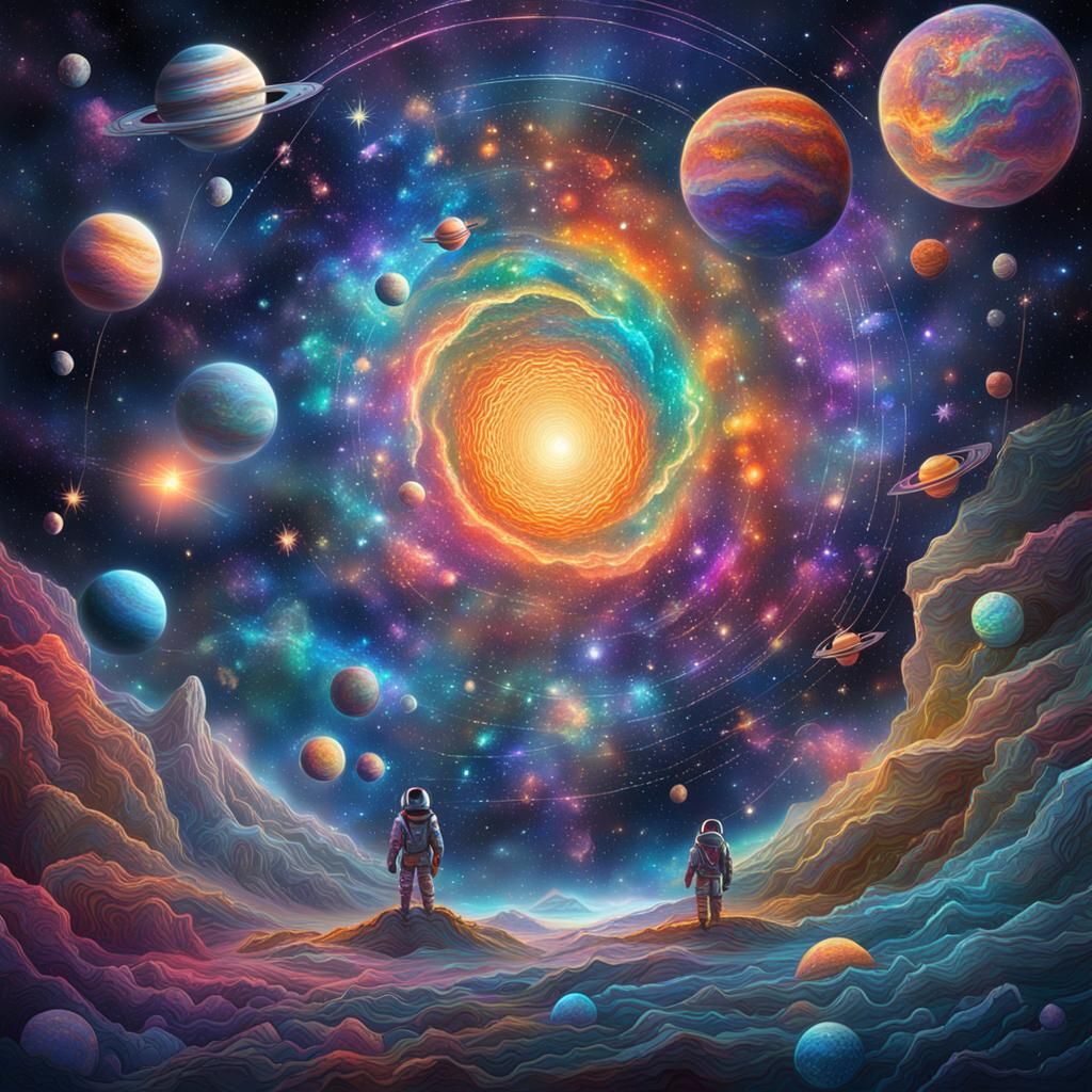 Cosmic Space Illustration in Mixed Media