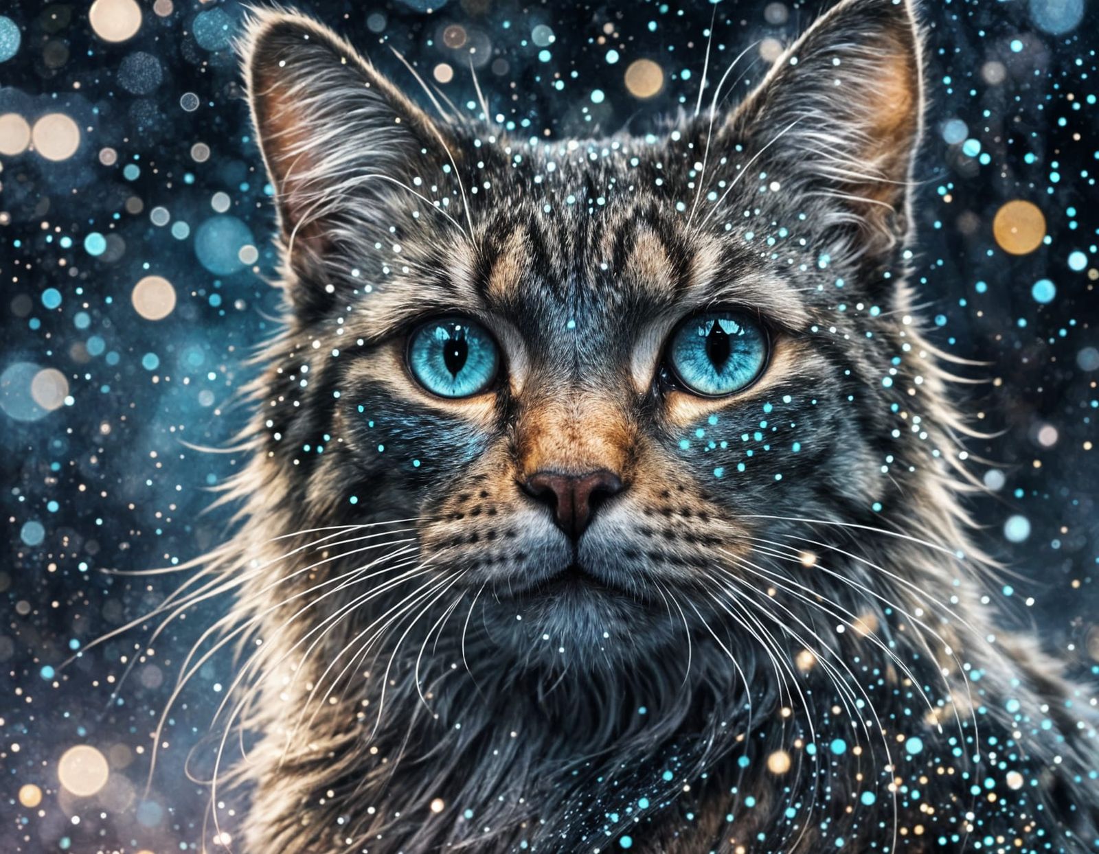 Glittercore Cat Twirling in Ethereal Starry Mist