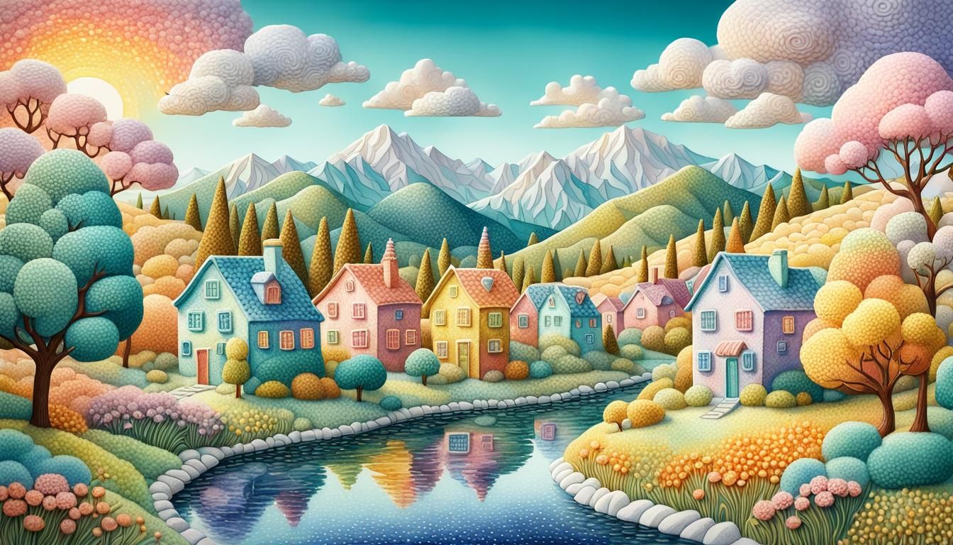 Whimsical Pastel Landscape in Cold Porcelain Style
