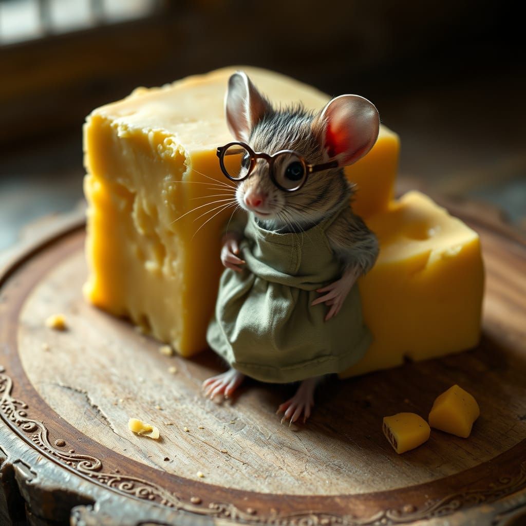 Mouse with Cheddar, in Beatrix Potter Style