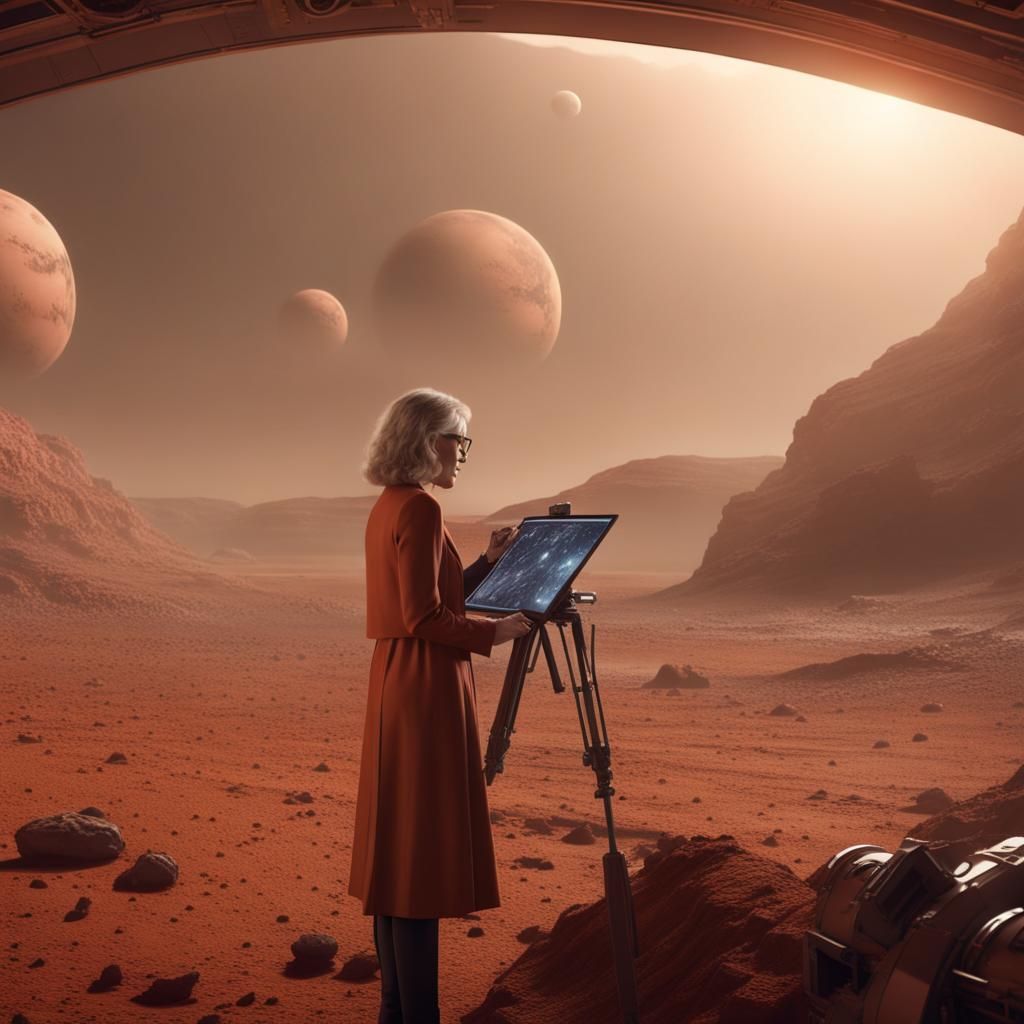 Female Professor Teaching on Mars: Digital Matte Painting
