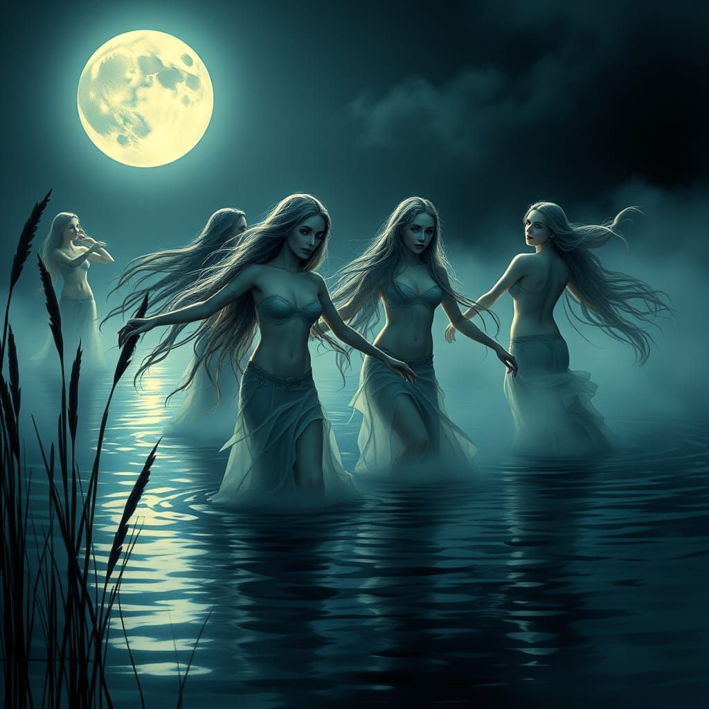 Slavic Water Nymphs Dance Under Moonlight