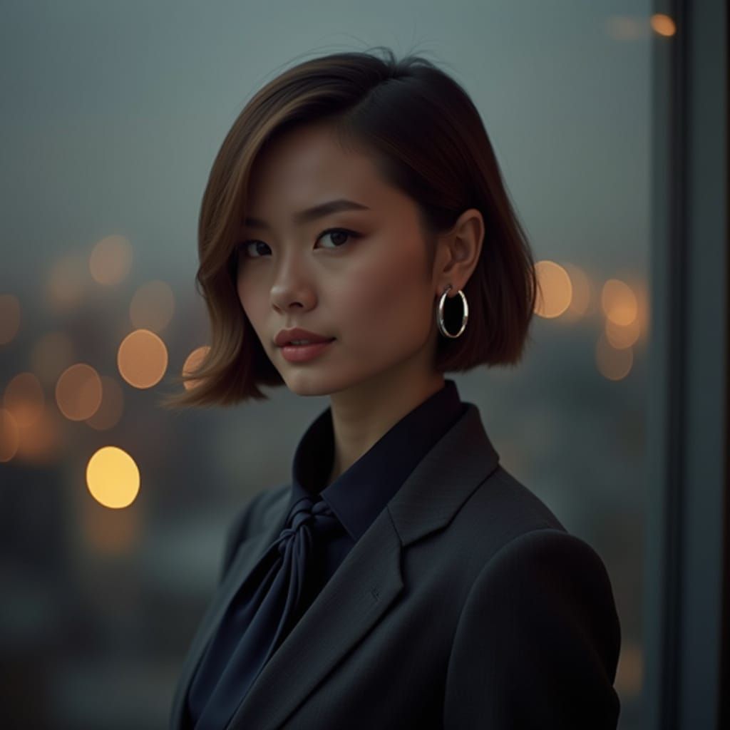 Sophisticated Film Noir Portrait in Dark Grey and Platinum