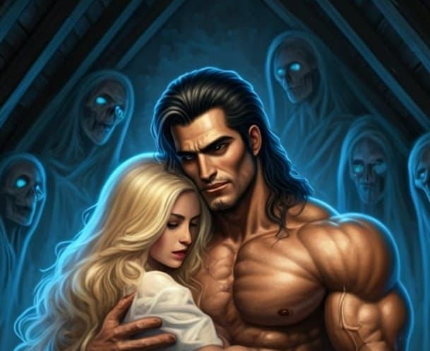 Muscular Man with Long Black Hair in Intimate Attic Scene