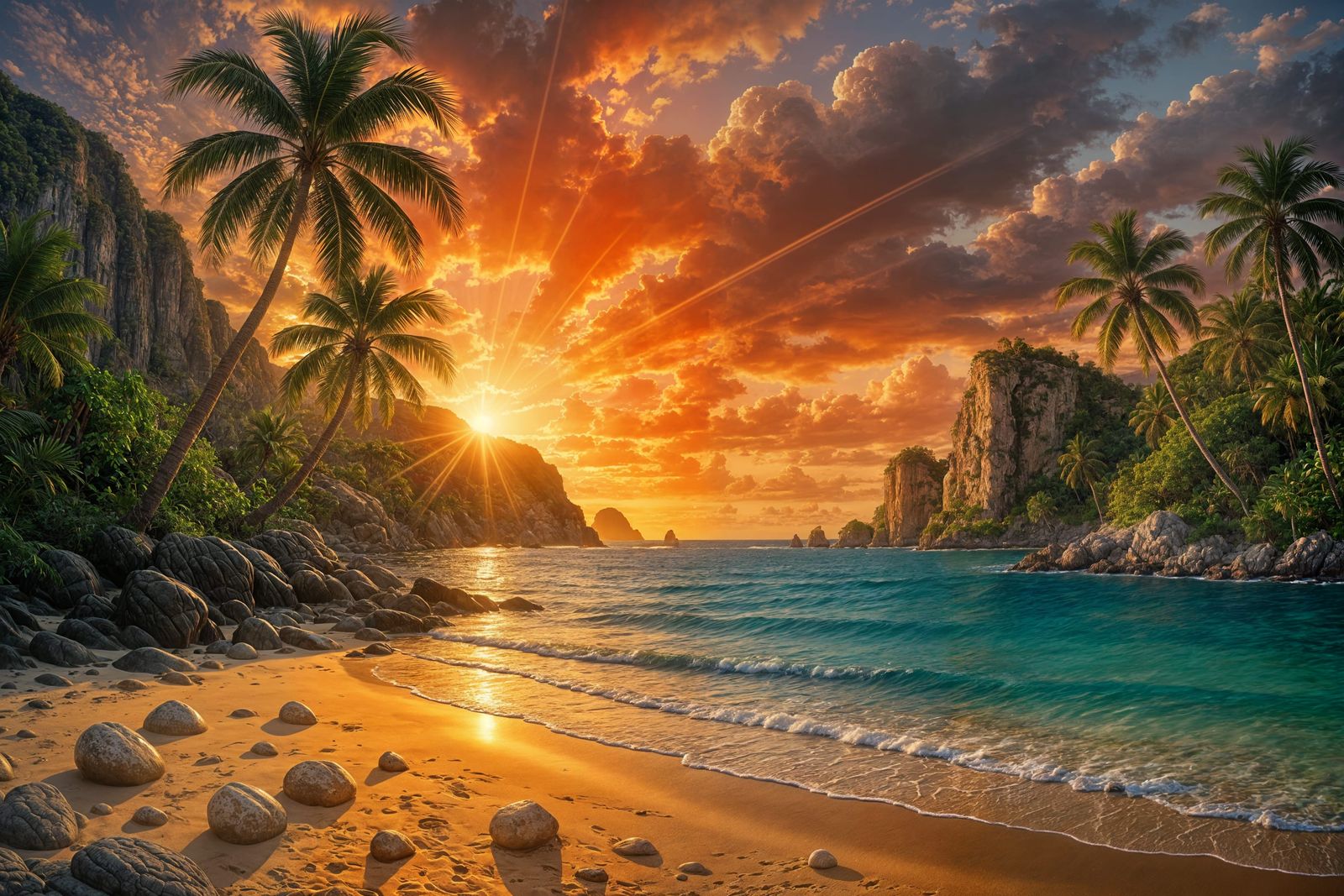 Serene Tropical Paradise at Sunset