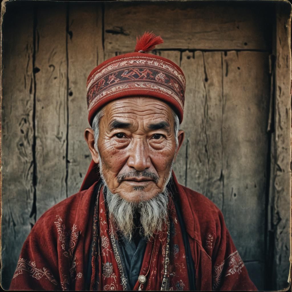 Uyghur Man in Traditional Dress: Polaroid Portrait