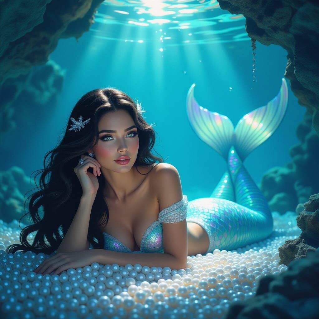 Ethereal Mermaid in Underwater Grotto, Fantasy Art