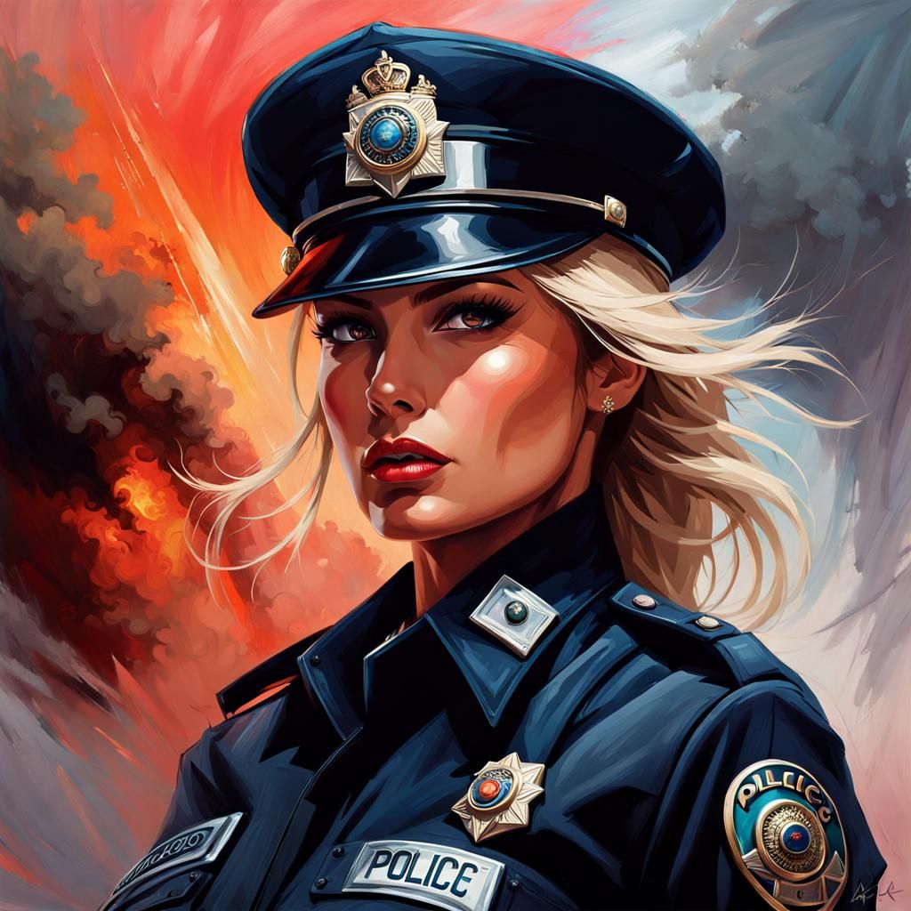 Italian Policewoman Portrait in Hyperrealistic Oil Painting