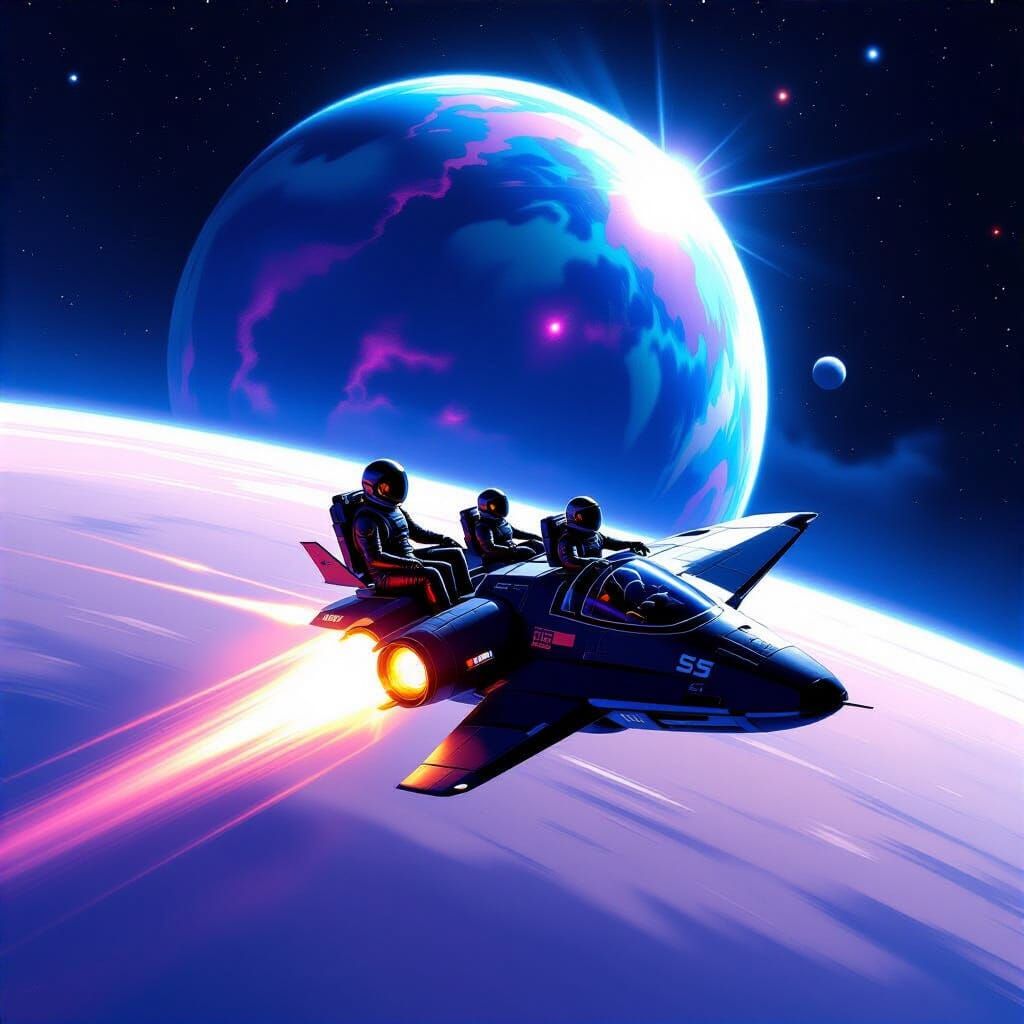 Spaceship Slingshot Maneuver around Glowing Planet