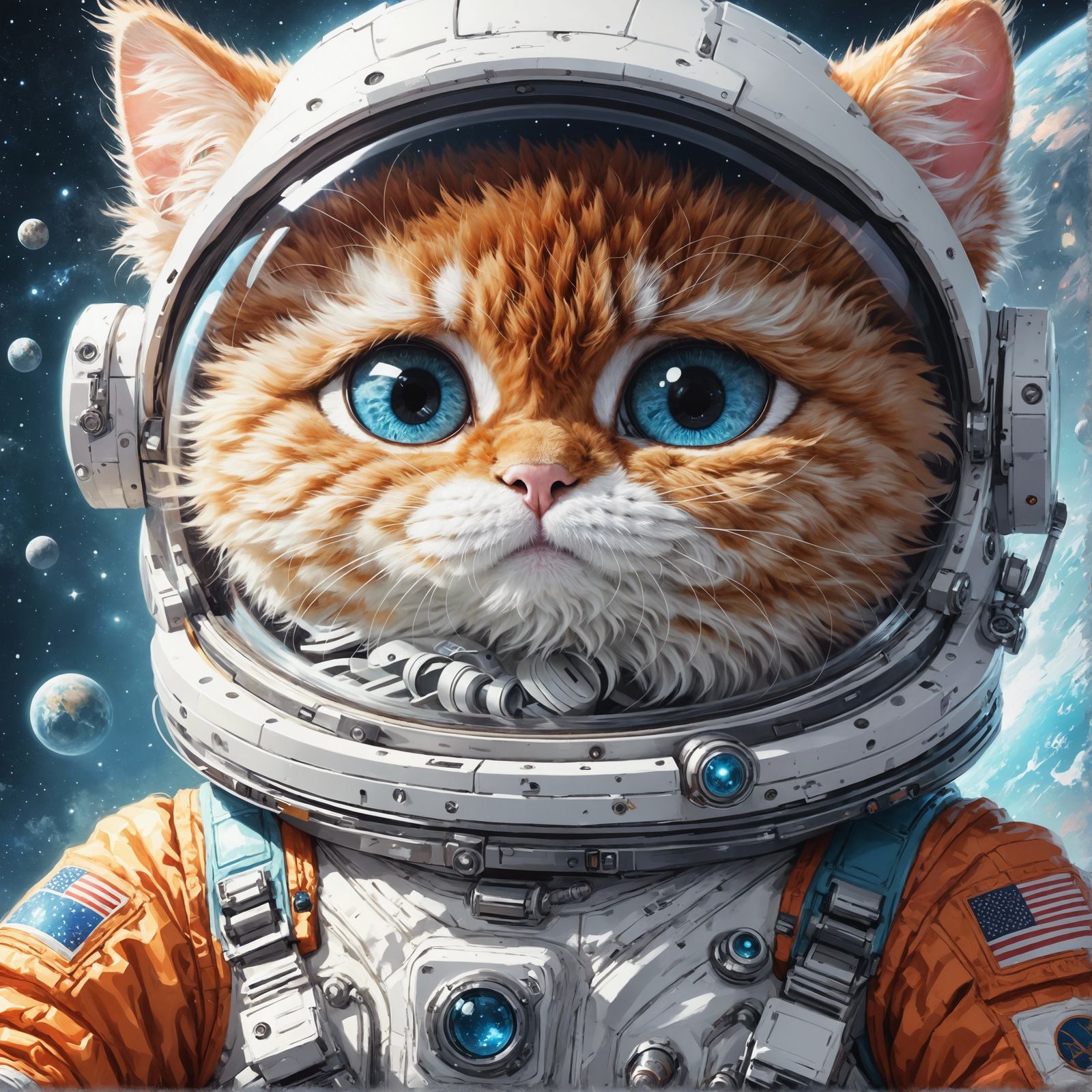 Cartoon Cat Astronaut in Space