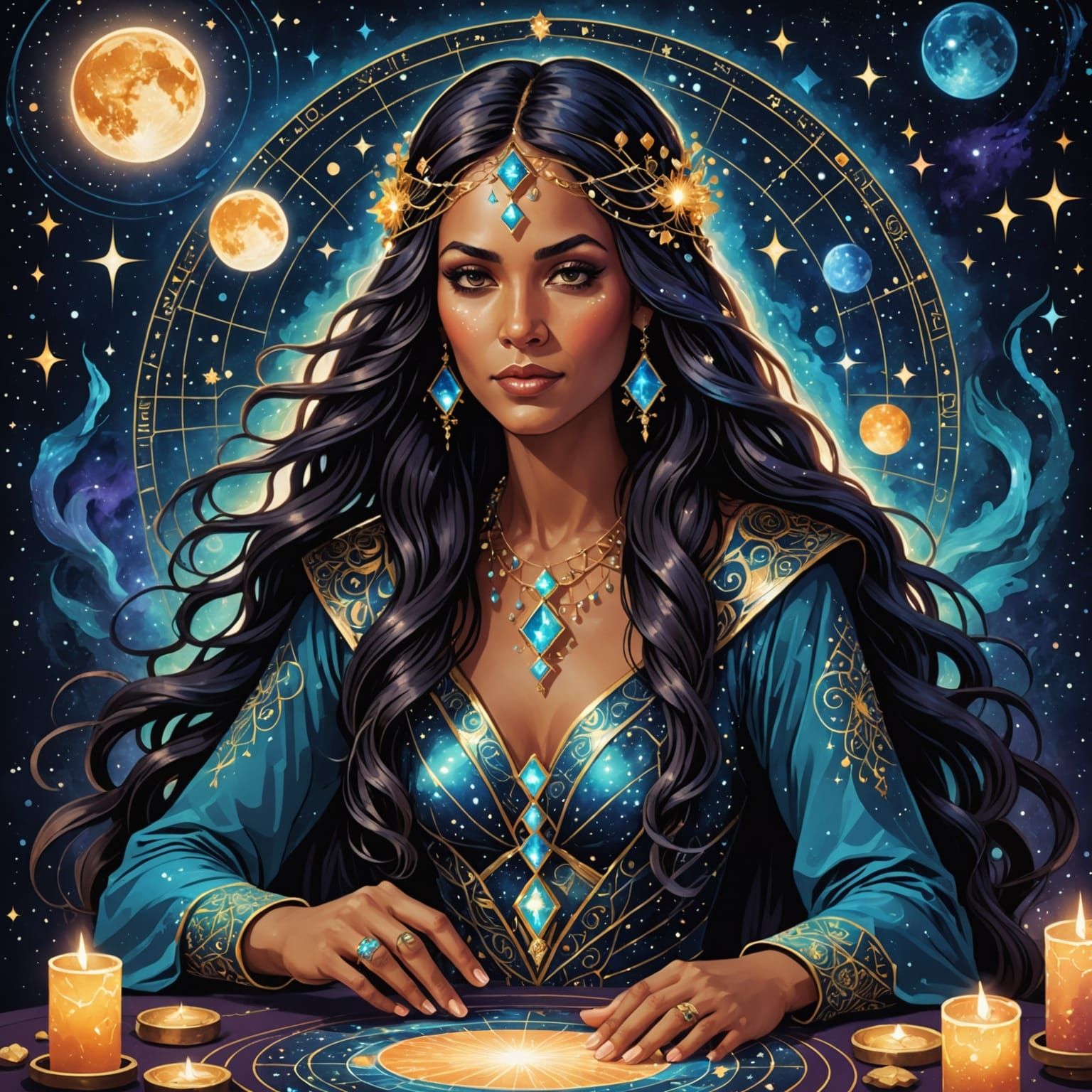 Celestial Fortune Teller in Art Nouveau Style