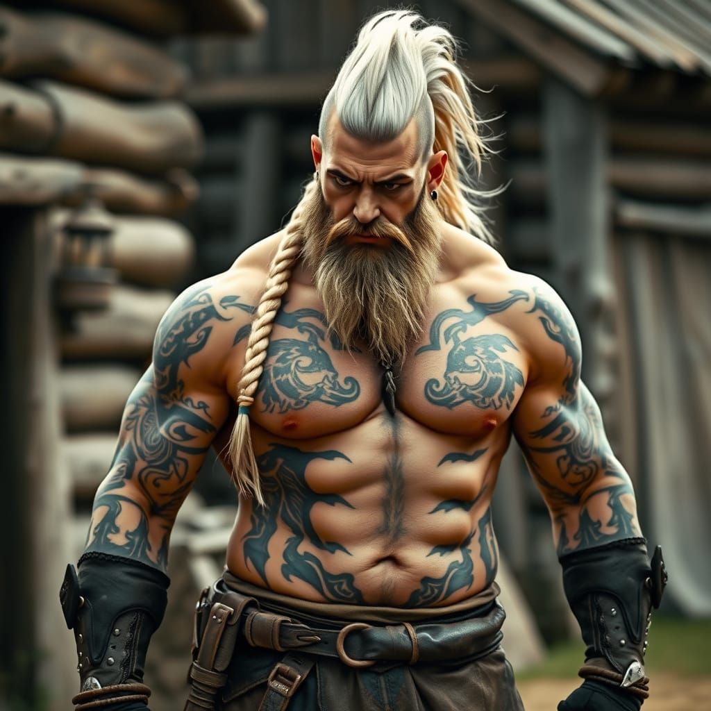 Fierce Norse Warrior in Viking Village