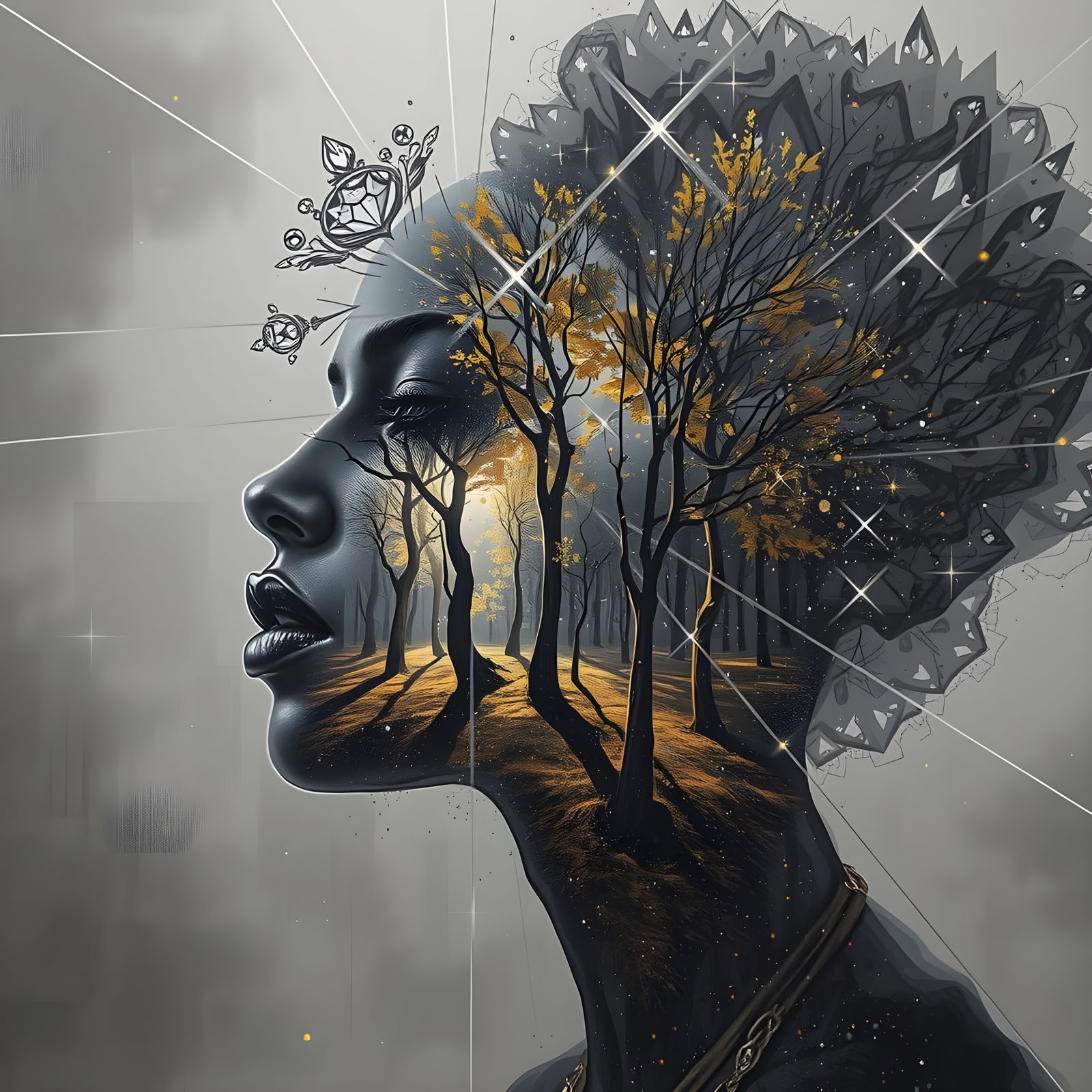 Glitch Goddess Emerges from Cosmic Fog in Hyperrealistic Cha...