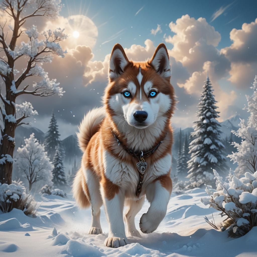 Husky Ascends to Pet Heaven: Detailed Matte Painting