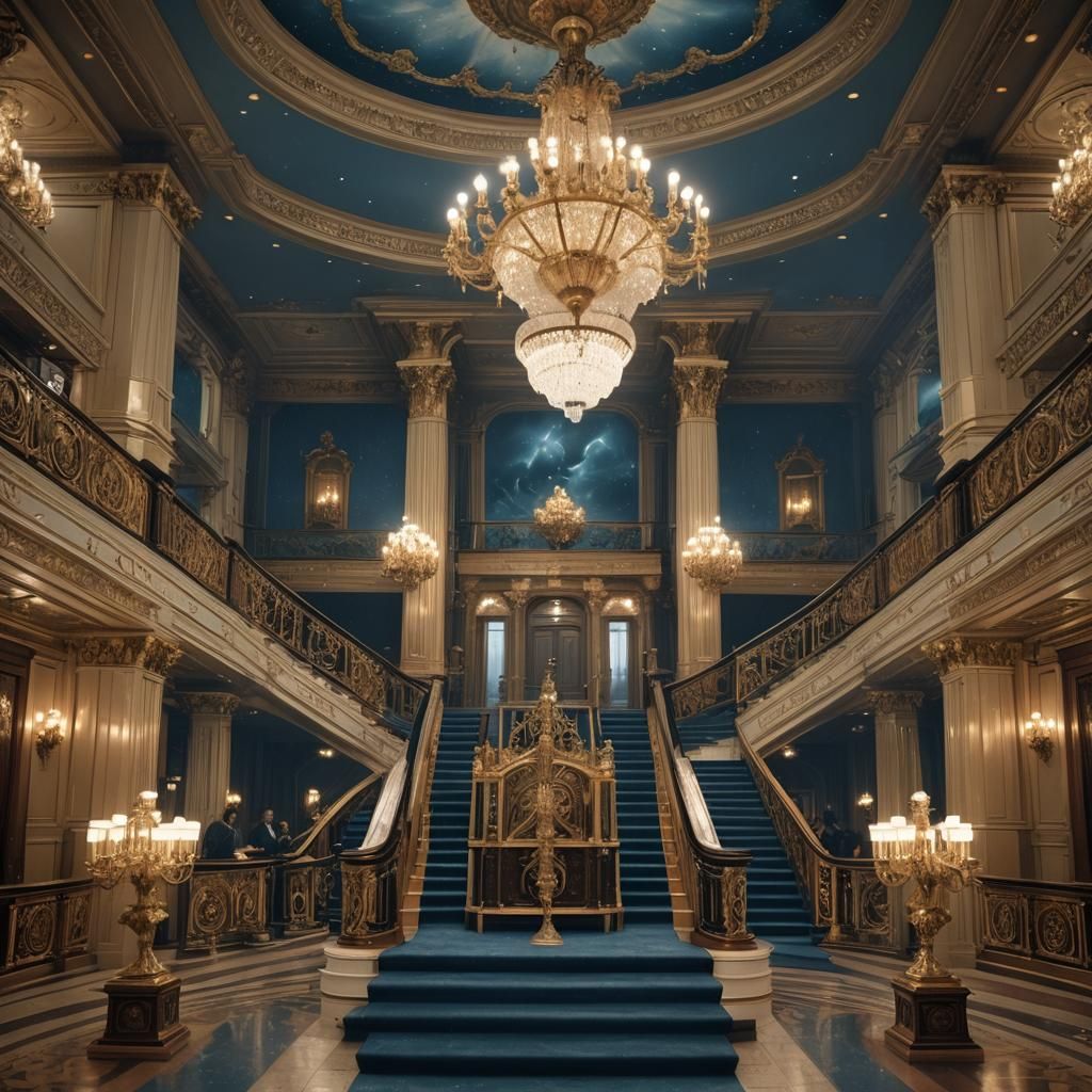 Titanic's Grand Staircase in Stormy Seas