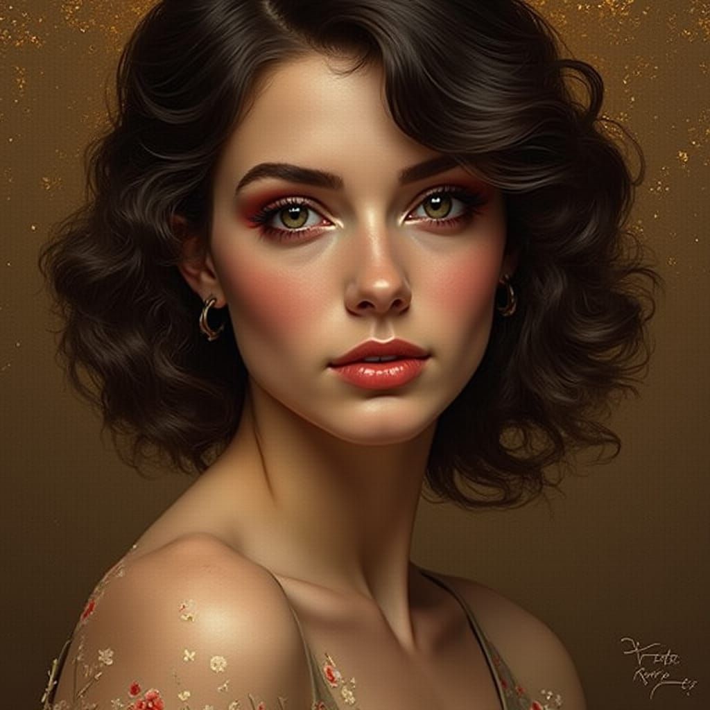 Brunette Beauty in Art Nouveau Style