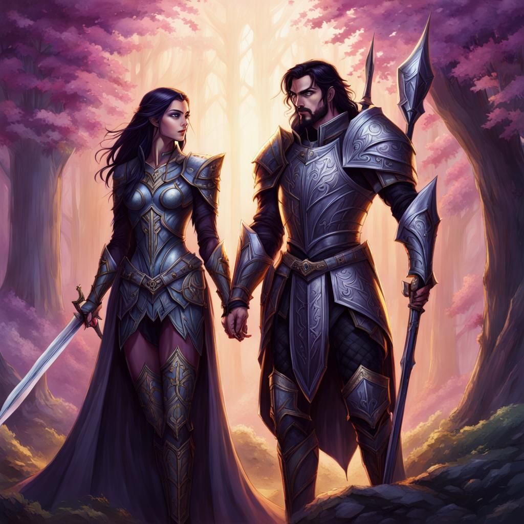 Elven Man and Armored Woman Fantasy Drawing